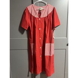 NWT Hedy Lin Casuals Button Up Short Sleeve House Dress Nightgown Red/White 3XL